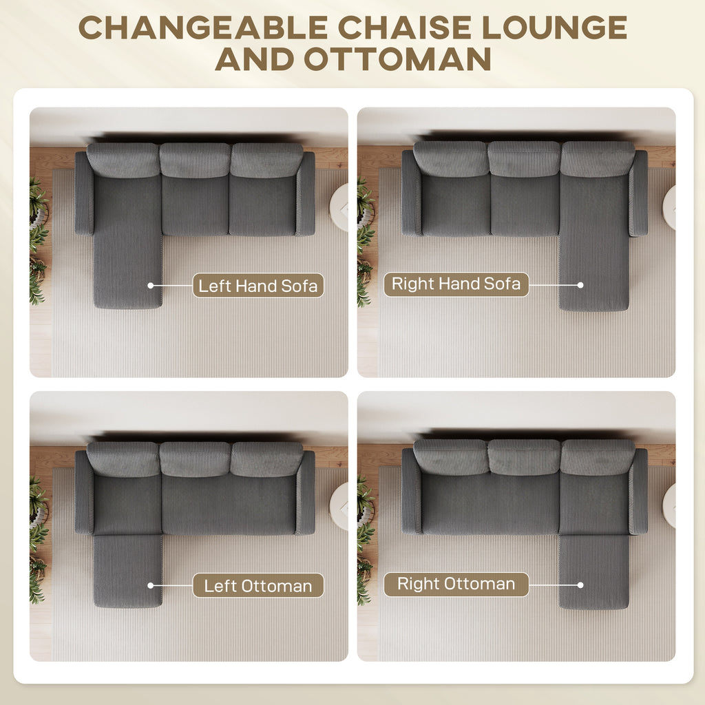 Sectional Sofa, L Shaped Couch, with Reversible Chaise or Ottoman, Dark Gray
