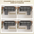 Sectional Sofa, L Shaped Couch, with Reversible Chaise or Ottoman, Dark Gray