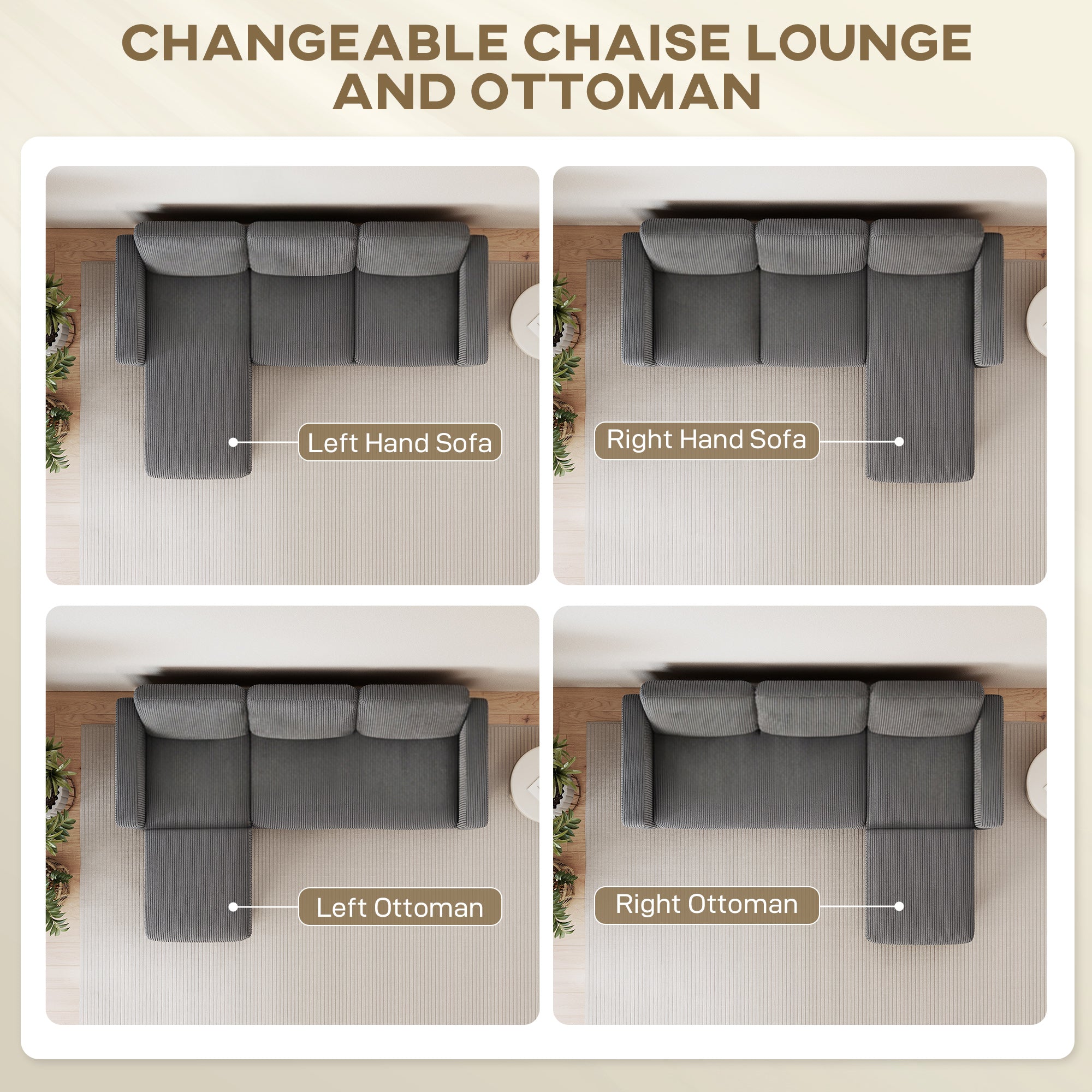 Sectional Sofa, L Shaped Couch, with Reversible Chaise or Ottoman, Dark Gray
