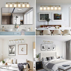 38.5" Modern 6-Light Vanity Wall Sconce with Frosted Glass Shades, Golden Finish, Easy Installation, 38.5" L x 6.5" W x 10" H, Gold