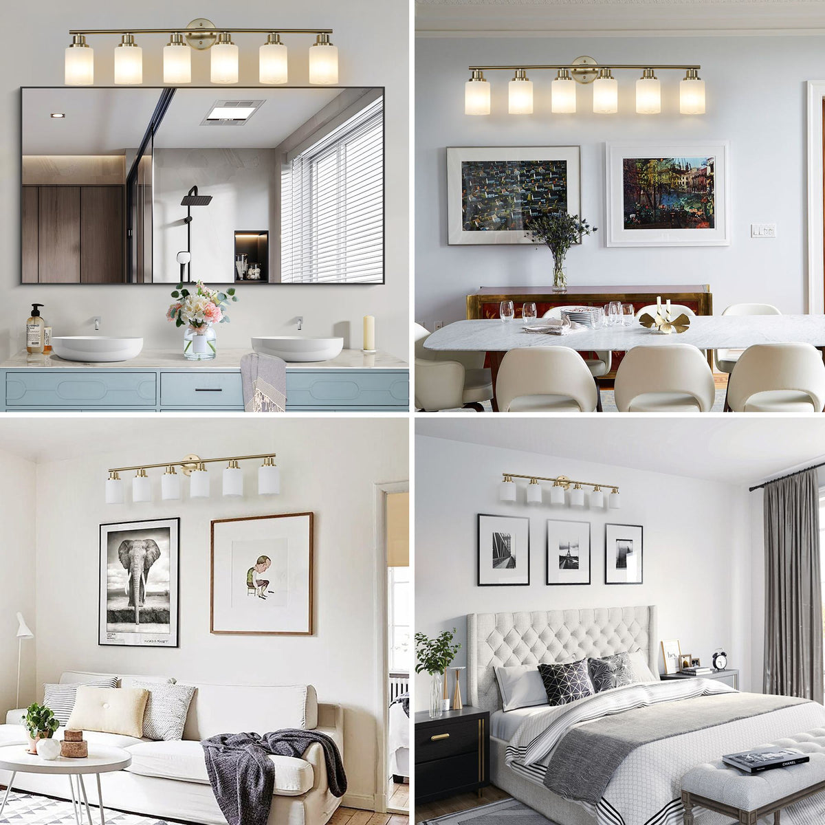 38.5" Modern 6-Light Vanity Wall Sconce with Frosted Glass Shades, Golden Finish, Easy Installation, 38.5" L x 6.5" W x 10" H, Gold