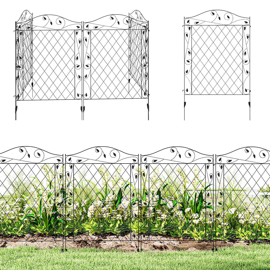 Garden Fence, 4 Pack Steel Fence Panels, 11.5' L x 43" H, Rust-Resistant Decorative Border Flower Edging for Yard, Landscape, Patio, Outdoor Decor, Wavey Vines
