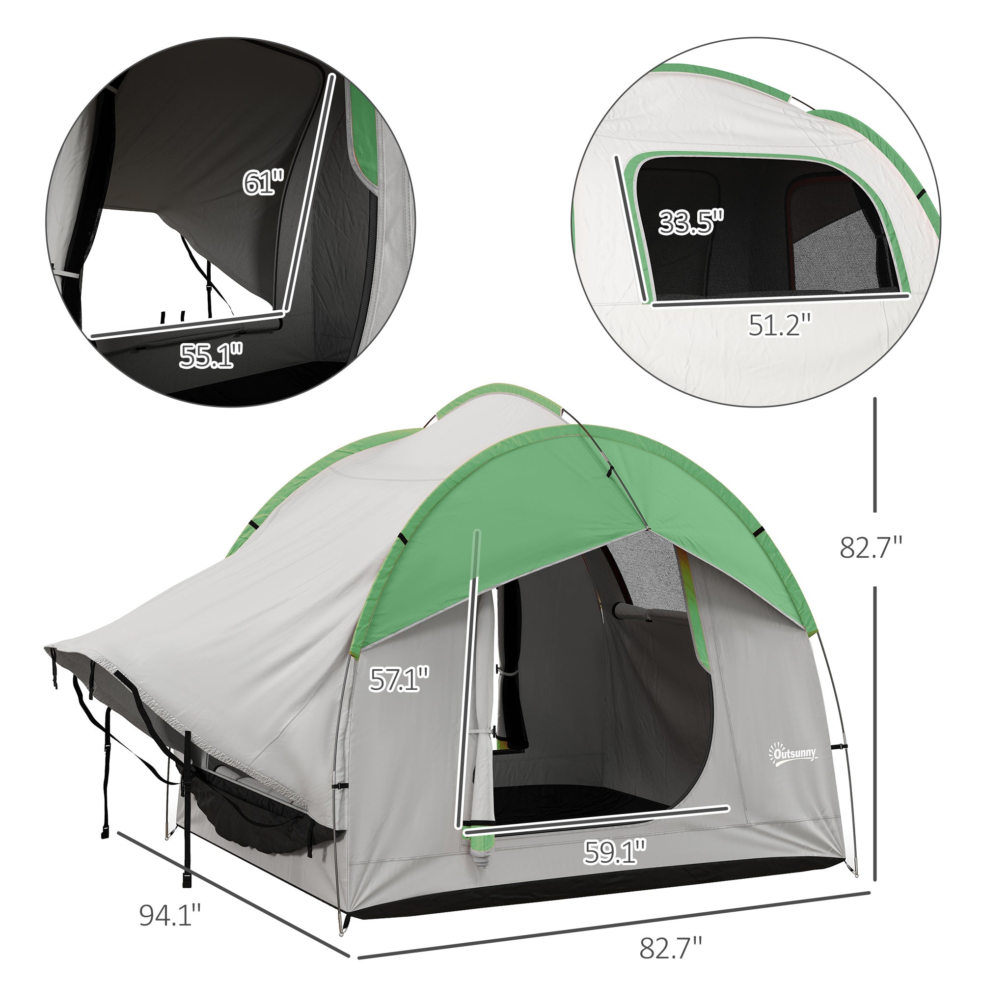 2000mm Waterproof SUV Tent, Car Tent with 3 Doors and Mesh Window, for 5-6 Person Camping Travel, Gray and Green