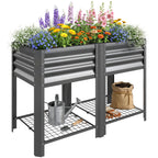 Raised Garden Bed Galvanized Steel, Elevated Planter Box with Storage Shelf, Bed Liner, 31.5" High, Dark Gray