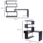 94" 5 Tier L-Shaped Computer Desk Rotating Writing Table Corner Desk with Display Shelves and Stainless Steel Frame, Black