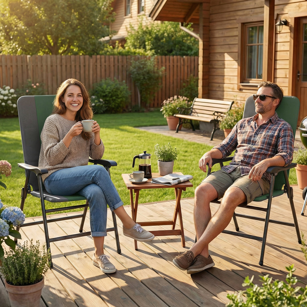 Folding Patio Chairs Set of 2, Padded High Back Lawn Camping Chairs with Armrests, 600D Oxford Fabric, Dark Green