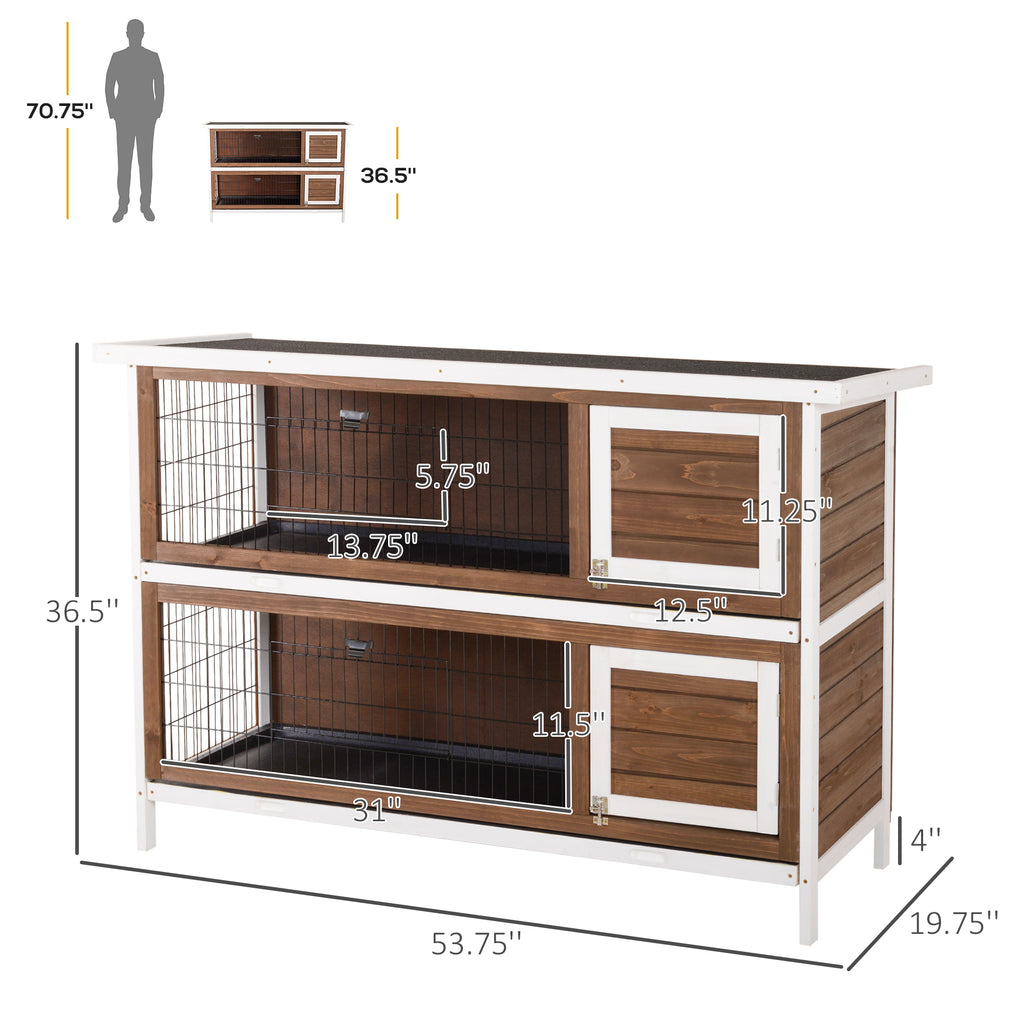Wooden Rabbit Hutch w/ Dividers Asphalt Roof for Small Animals & Outdoors, Brown