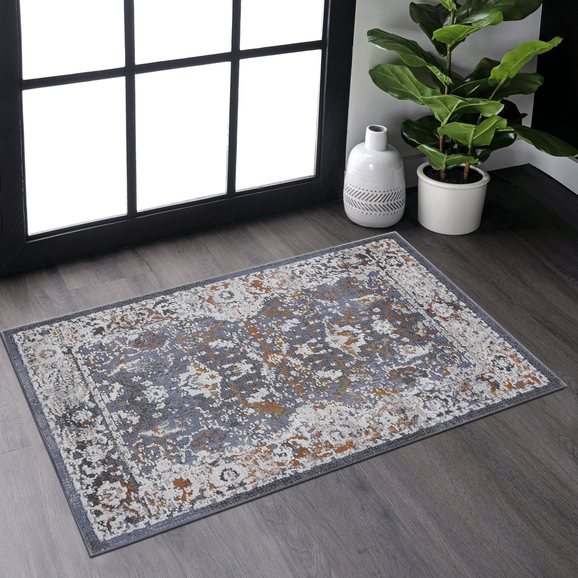 Naar 2x3 Stain-Resistant Area Rug with Non-Shedding Design and Cotton Backing, Kid and Pet-Friendly Carpet, 36" L x 24" W x 0.3" H, Blue