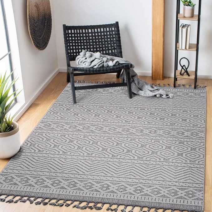 4x6 Stain Resistant Geometric Indoor Outdoor Area Rug, Kid and Pet-Friendly Non-Shedding Carpet, 74" L x 48" W x 0.3" H, Gray+White