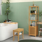 Long Bamboo Shower Bench Seat, 20" Wooden Spa Shower Stool with Underneath Storage Shelf Shoe Organizer