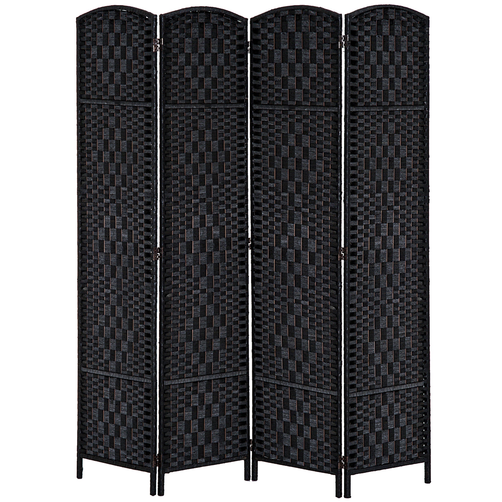 Room Divider 4 Panel, 6FT Tall Folding Privacy Screen, Freestanding Hand-Woven Partition for Room Separation with 360° Hinges, Paper Rope Diamond Weave, Black