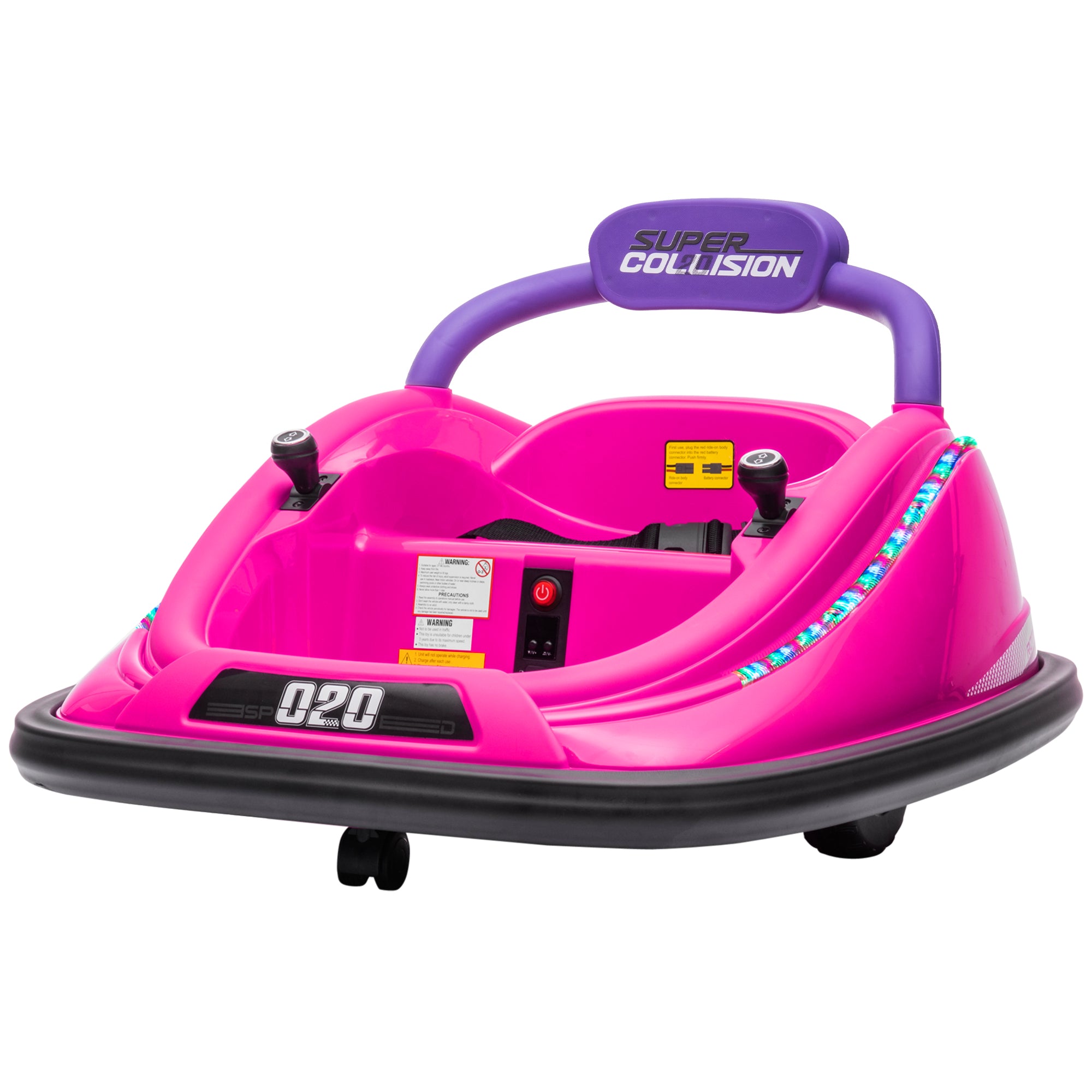 12V Kids Bumper Car Twins Motor with Parent Remote Control, Safety Belt, Lights, 360° Rotation, Pink