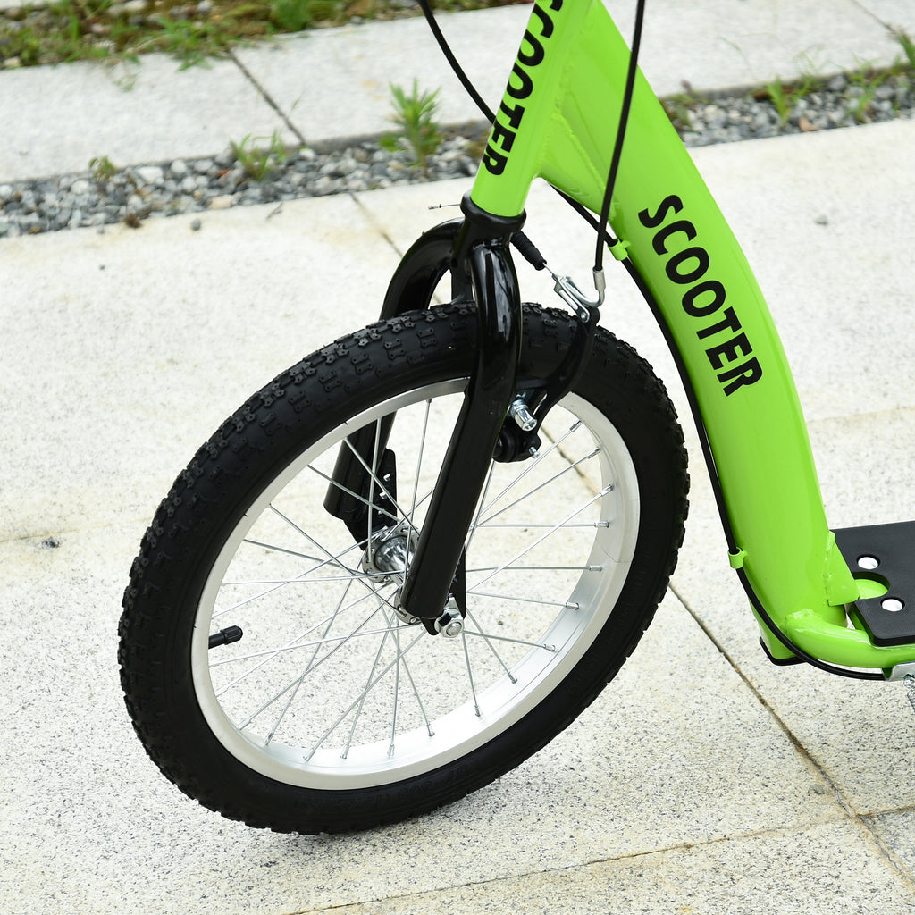 Youth Scooter Kick Scooter for Kids 5+ with Adjustable Handlebar 16" Front and 12" Rear Dual Brakes Inflatable Wheels, Green