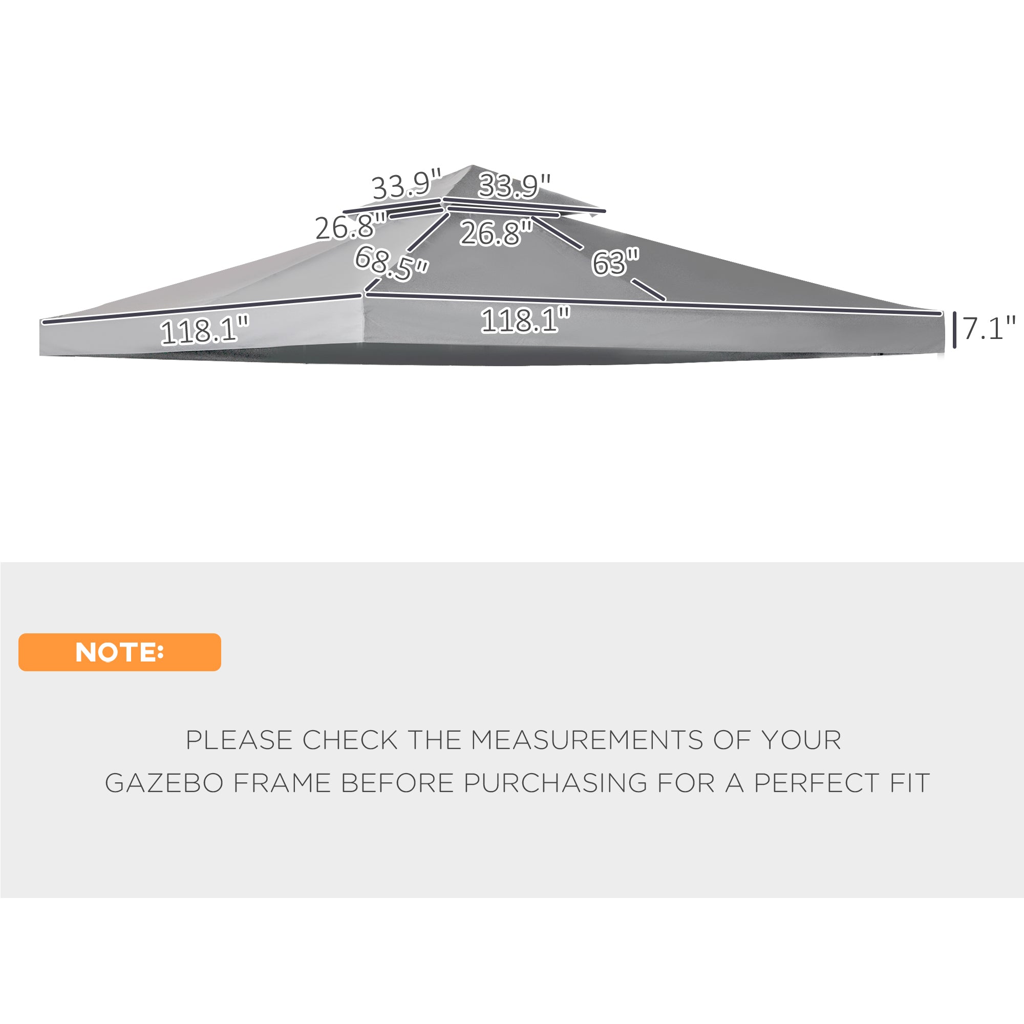Gazebo Replacement Canopy for Model 01 -0153, 2-Tier Top Cover for 9.84' x 9.84' Gazebo, Gray (TOP ONLY)