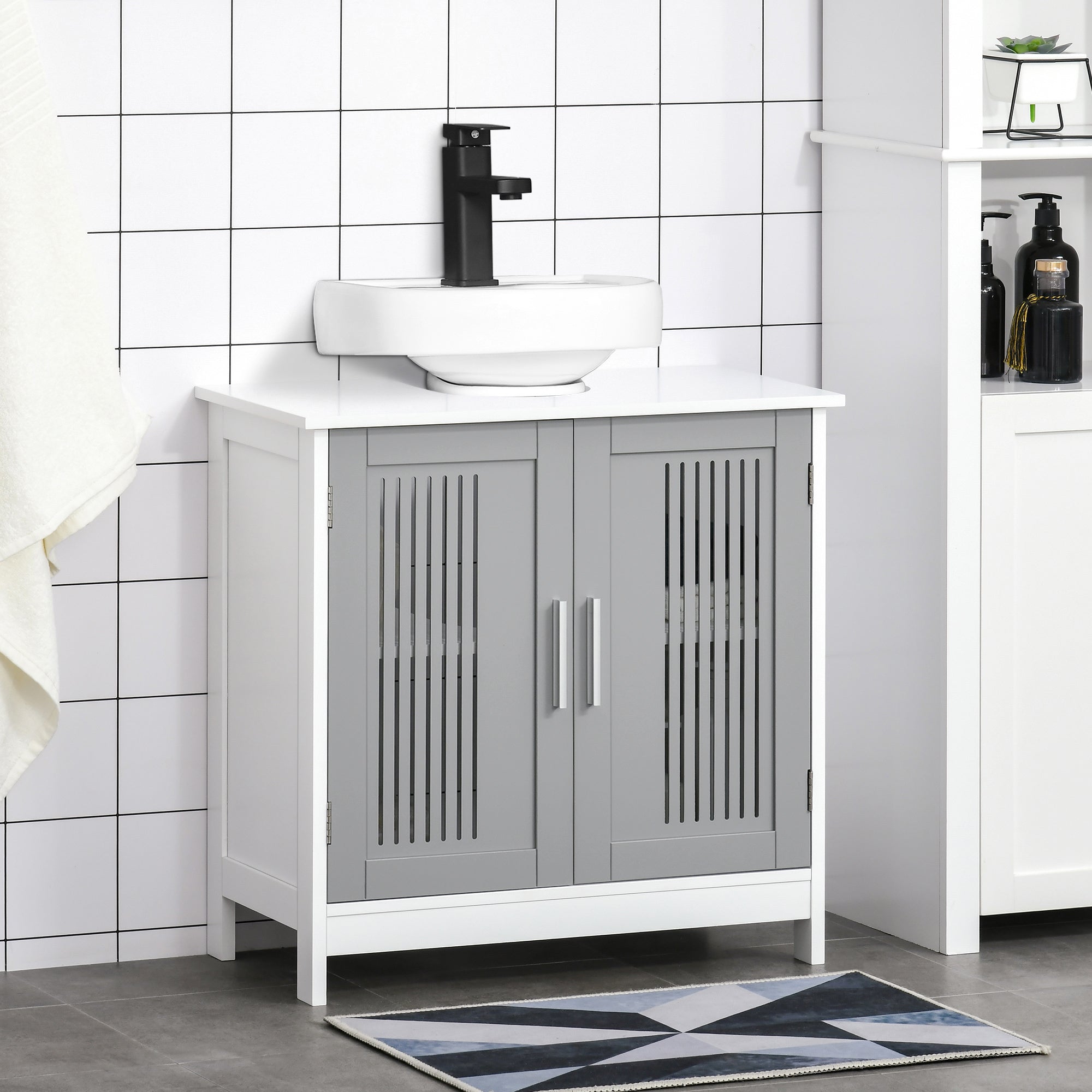Under Sink Pedestal Storage Bathroom Cabinet, Gray White