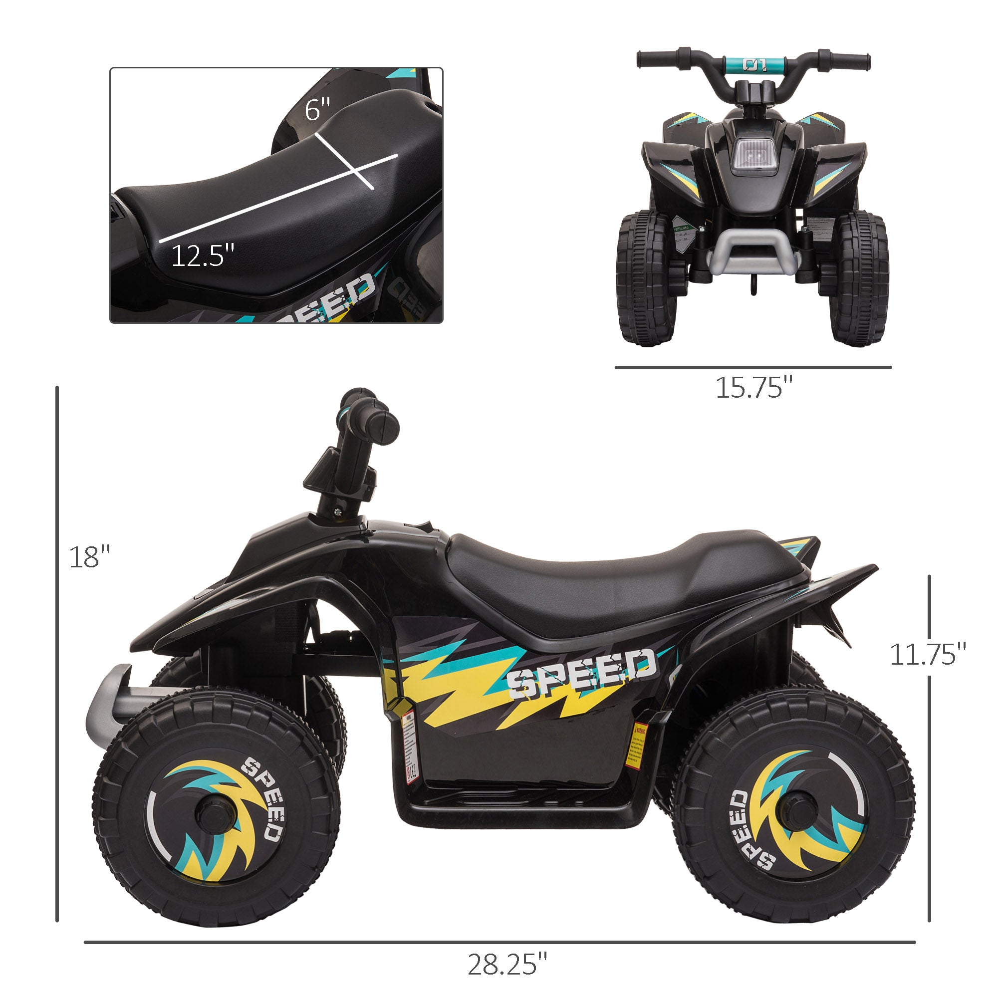6V Kids ATV 4-Wheeler Ride on Car, Electric Motorized Quad Battery Powered Vehicle with Forward/Reverse Switch for 18-36 Months Old Toddlers, Black