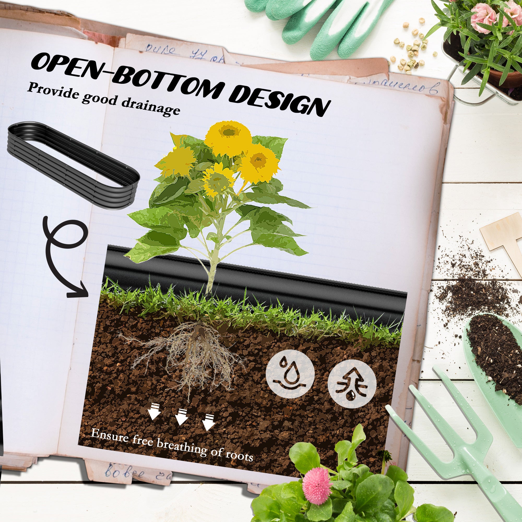 6.4' x 2' x 1' Galvanized Raised Garden Bed Kit, Metal Planter Box with Safety Edging, Dark Gray