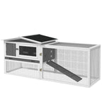 Rabbit Hutch 2-Story Bunny Cage, Guinea Pig Cage Indoor Outdoor, Small Animal House with Slide Out Tray, for Rabbits, Chickens, Ducks, 61.5" x 23" x 27", Light Gray
