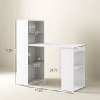 Computer Desk with 6-Tier Storage Shelves, Writing Desk Workstation with Bookshelf for Home Office, White