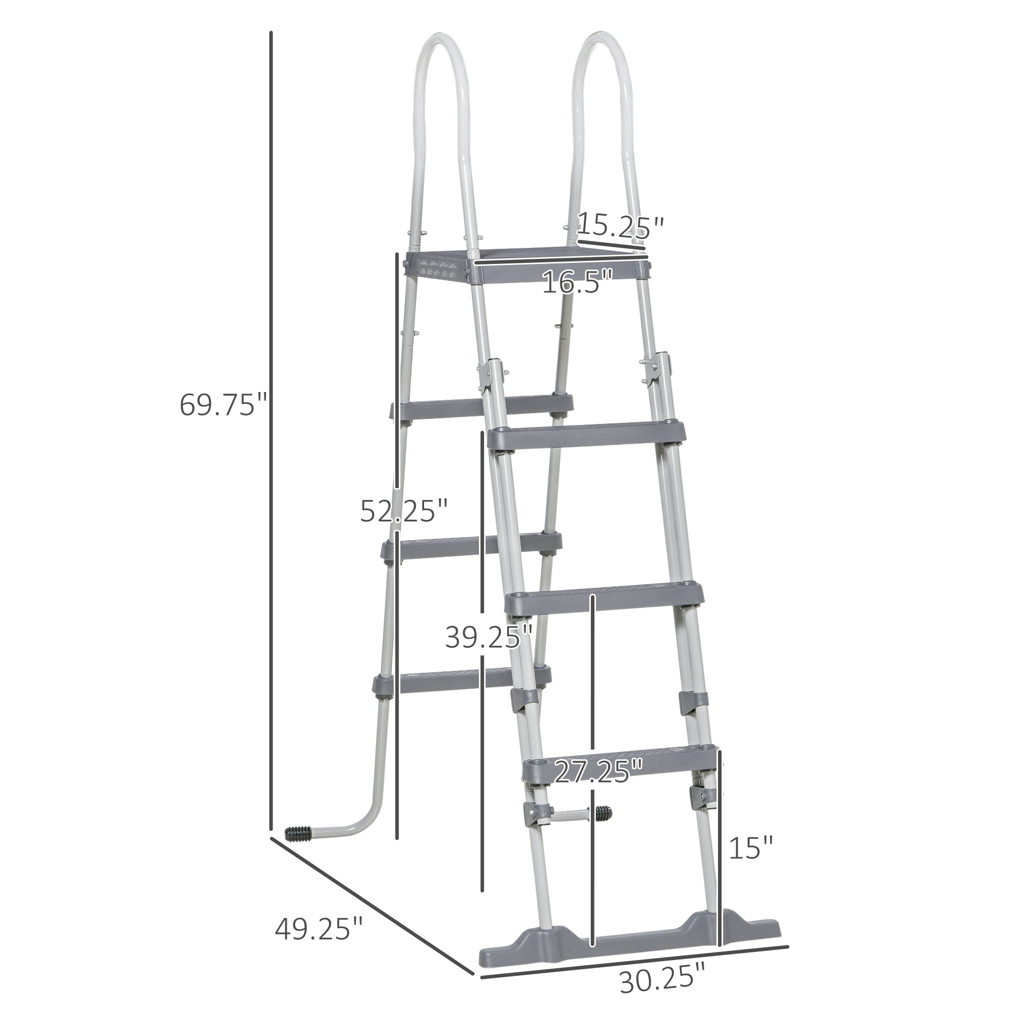 70" Above Ground Swimming Pool Ladder, A-Frame Deck Ladder, Non-slip Steps and Handrails for 48" Pool Wall Height, Gray