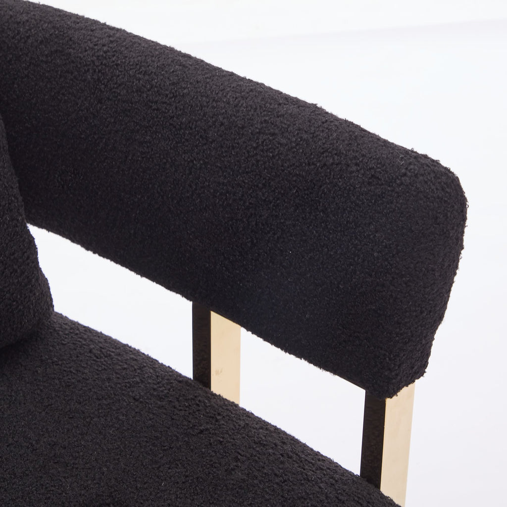 2-Set Living Room Teddy Fleece Upholstered Side Chair with Gold Metal Legs, Modern Decorative Chair, 26" L x 24.5" W x 27" H, Black+Gold