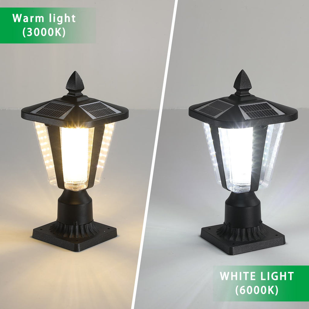 Solar Powered Outdoor Lantern with IP65 Waterproof, Modern Garden Light with LED for Pathways, Yards, 8" L x 8" W x 15" H, Black