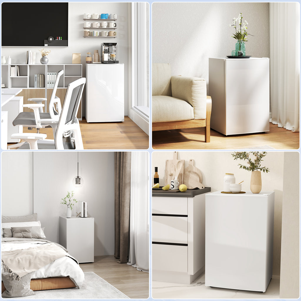 4.5 Cu.Ft Mini Fridge, Single Door Refrigerator with Freezer, Wheels, Adjustable Thermostat, Reversible Door, White