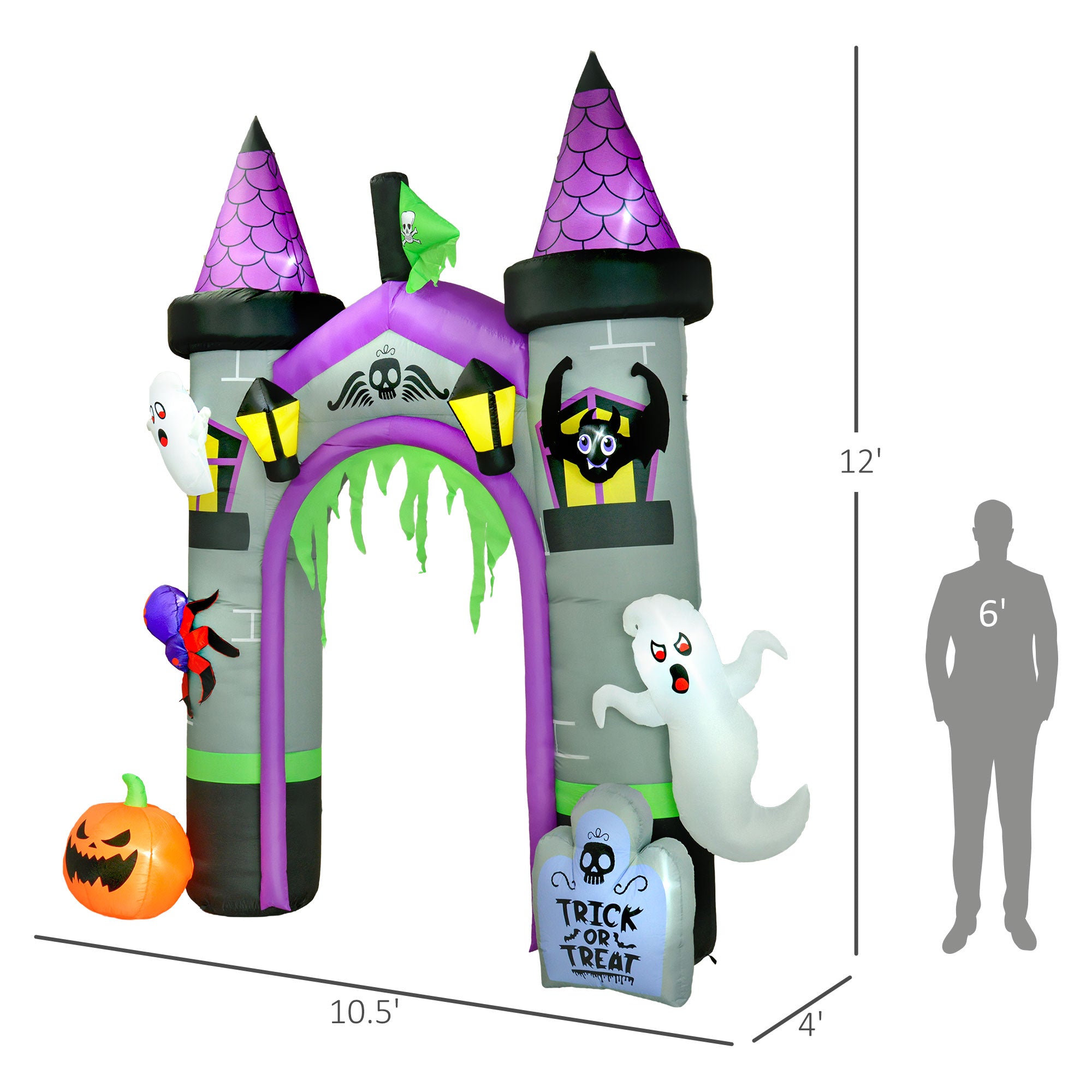 12ft Large Inflatable Halloween Archway with Ghost, Pumpkin, Spider and Bat