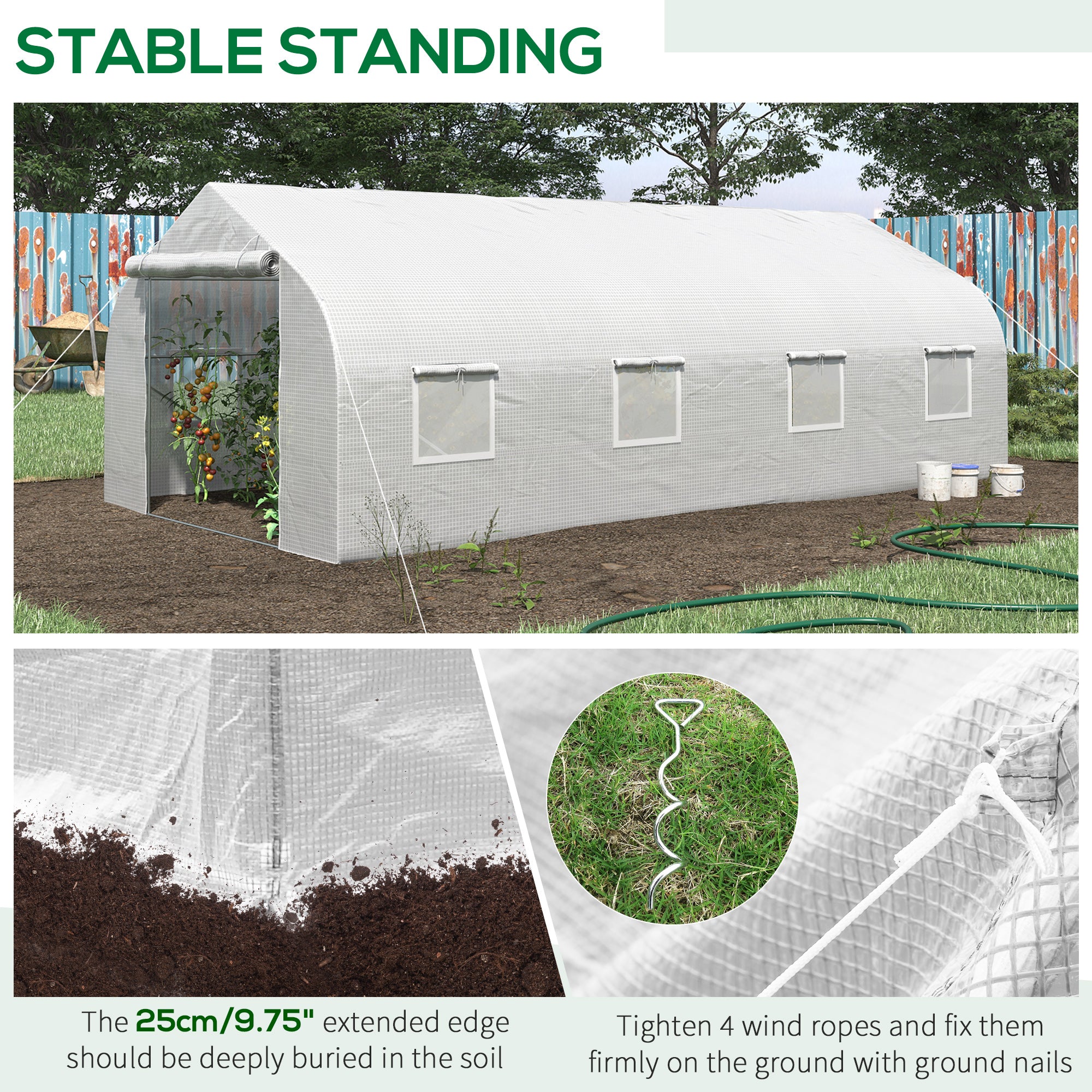20 x10 x7 ft Walk-in Tunnel Greenhouse with Zippered Mesh Door and 8 Mesh Windows, Gardening Plant Hot House with Galvanized Steel Hoops, White