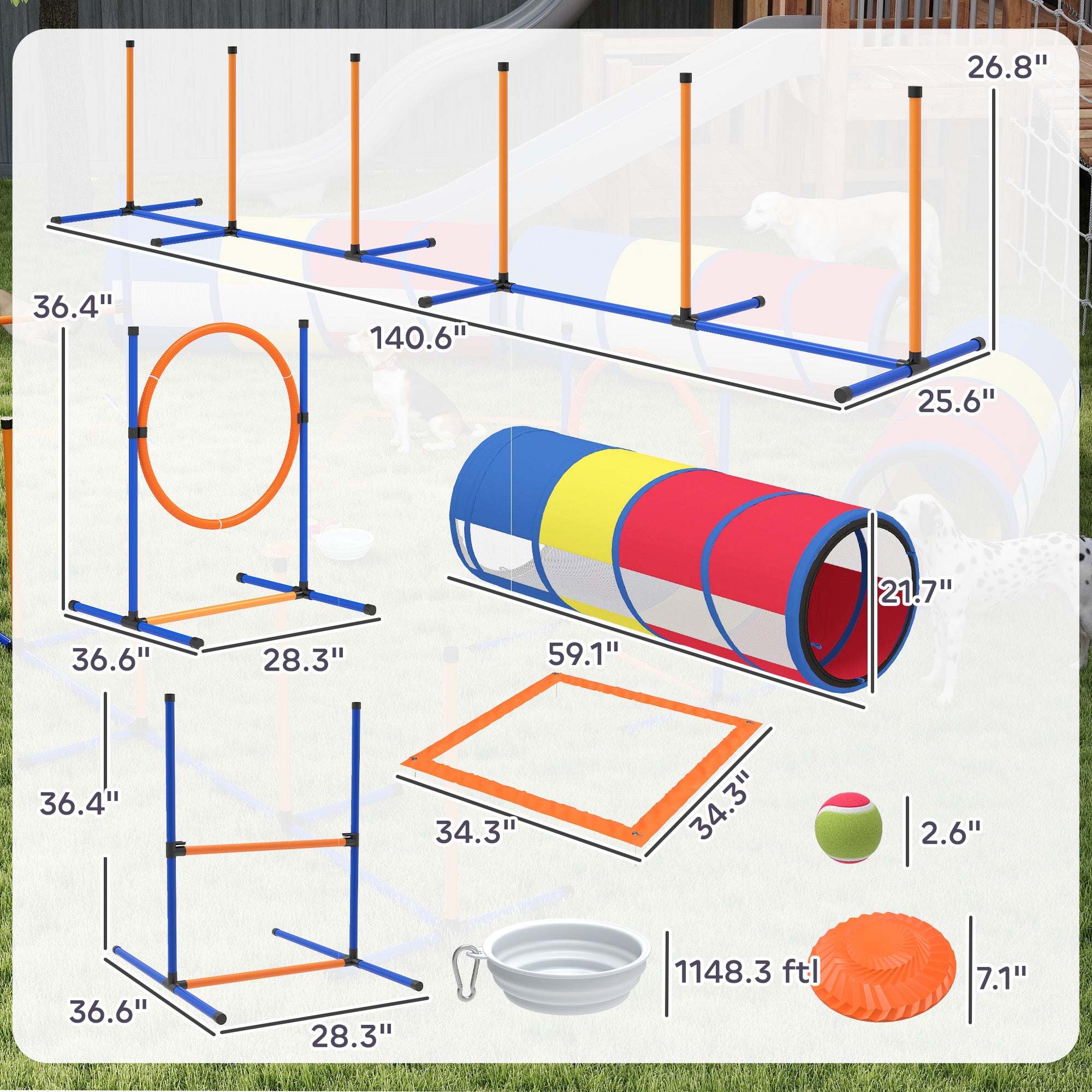 Dog Agility Training Equipment, 12-Piece Dog Obstacle Course with Adjustable Hurdle & Ring, 4 Tunnels, Weave Poles