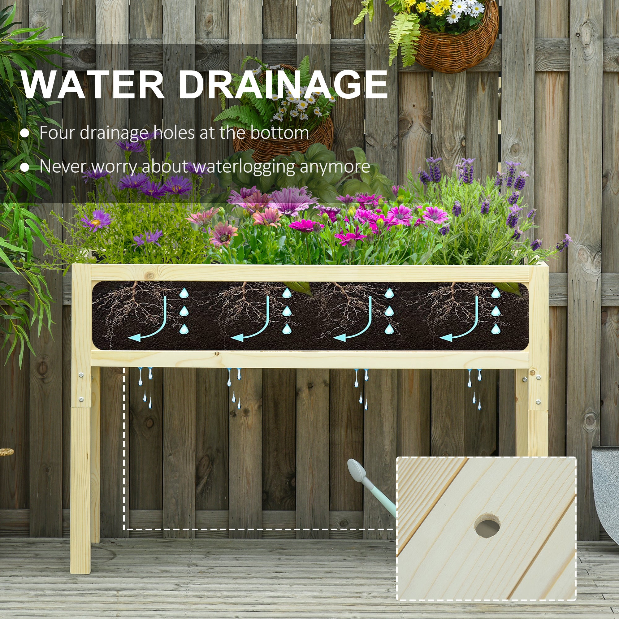 Raised Garden Bed Elevated Wooden Planter Box with Space-Saving Folding Design, Drainage Holes, & Inner Liner for Vegetable Fruit Herb Grow