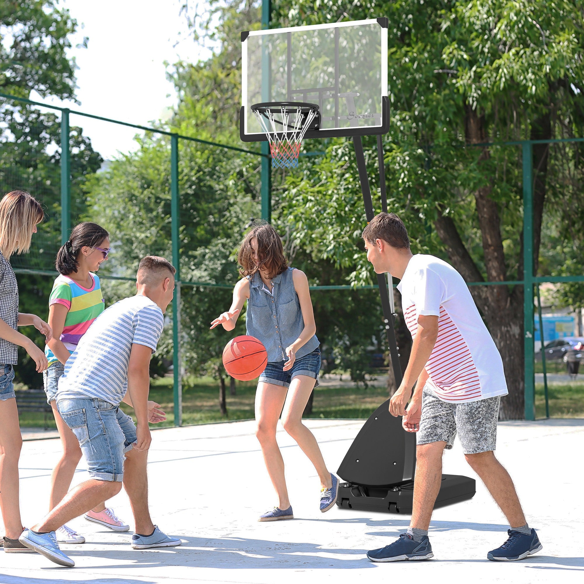 4.9-10' Basketball Stand, Freestanding Basketball System with 44" Shatterproof Backboard, Rebound System and Wheels