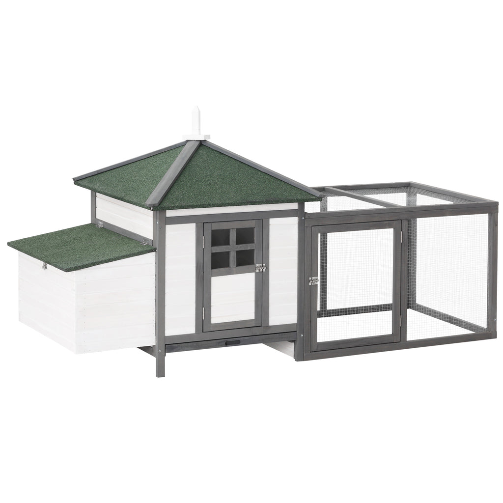 77" Wooden Chicken Coop with Nesting Box, Cute Outdoor Hen House with Removable Tray, Ramp Run, for Garden Backyard, Gray