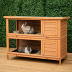 54" 2-Story Large Rabbit Hutch Bunny Cage Wooden Pet House Small Animal Habitat Lockable Doors, Tray, Roof, Orange