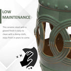 14" x 17" Ceramic Garden Stool with Double-Coin Knotted Ring Design, Glazed Decorative Outdoor Stool, Green