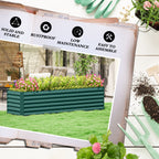 8x2x2ft Galvanized Raised Garden Bed Kit with Safety Edging for Flowers, Herbs and Vegetables, Green