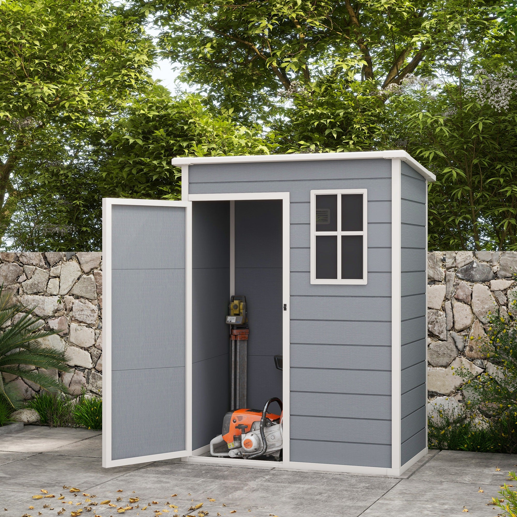 Resin Garden Shed, 5'x3' Outdoor Storage Shed with Lock, Window, Vent, Utility Tool Shed for Backyard, Patio, Gray