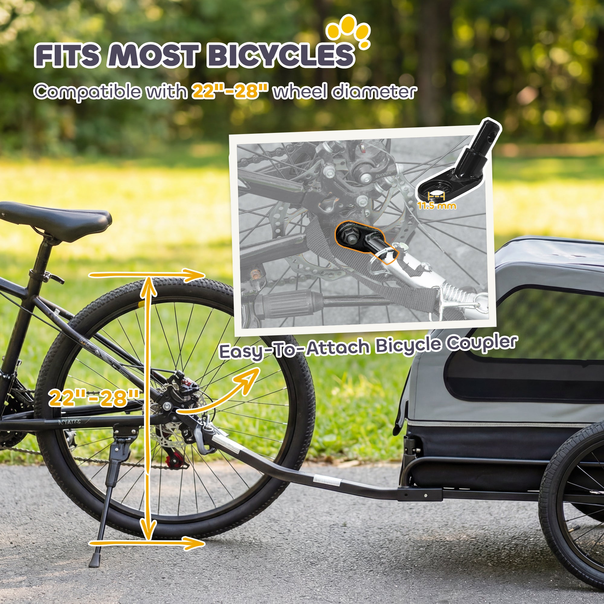 Dog Bike Trailer for Small & Medium Dogs, Universal Bicycle Coupler, Flip-Down Ramp Tailgate, Gray