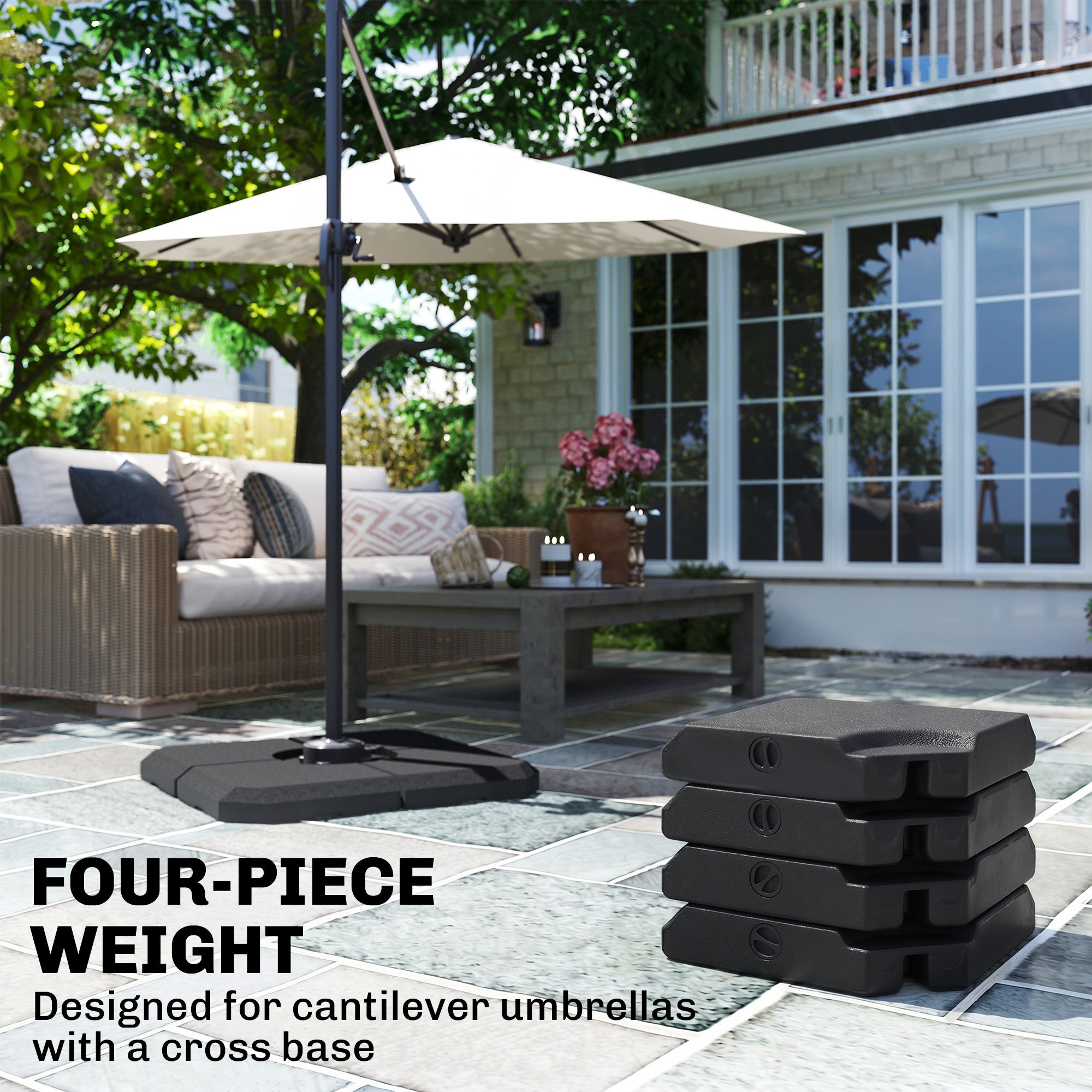 4-Piece Heavy Duty Cantilever Offset Umbrella Stand Base Weight, 264 lb. Capacity, Easy to Fill with Water or Sand