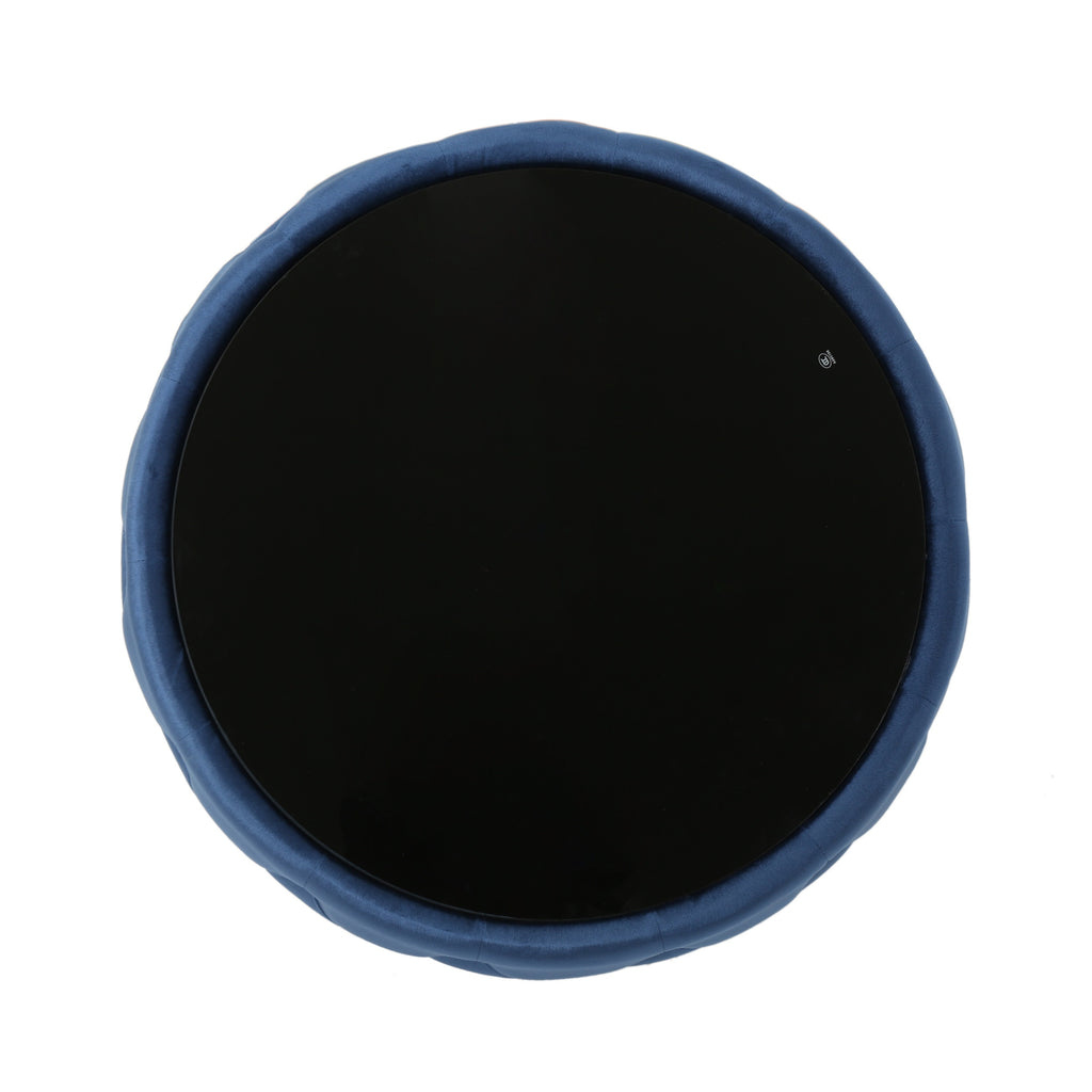 Velvet Ottoman with Cushioned Top, Sturdy Frame, and Space-Saving Design, 30" L x 30" W x 14.5" H, Dark Blue