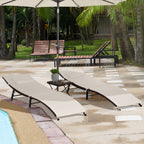 Patio Chaise Set, Set Of 2 Folding Pool Lounge Chairs with Side Table, Outdoor PE Rattan Wicker, Cushion, Pillow for Beach, Beige