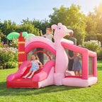 Inflatable Bounce House with Ball Pool, Basketball Hoop, Jumping Bouncy Castle with Blower for Indoor Outdoor, Pink