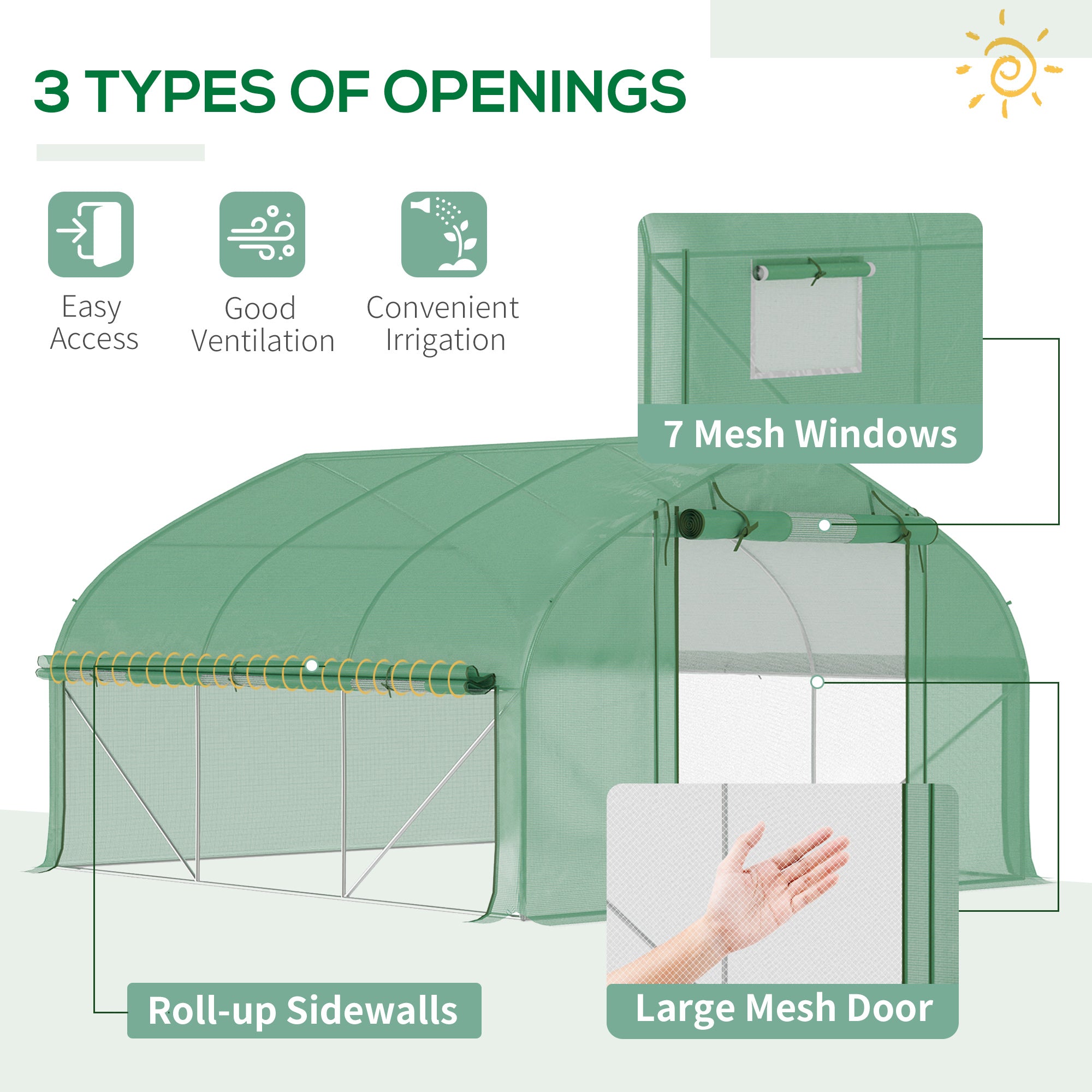 11.5' x 10' x 6.5' Walk-in Tunnel Greenhouse, Green House with Zippered Mesh Door, 7 Mesh Windows & Roll-up Sidewalls, Upgraded Gardening Plant Hot House with Galvanized Steel Hoops, Green