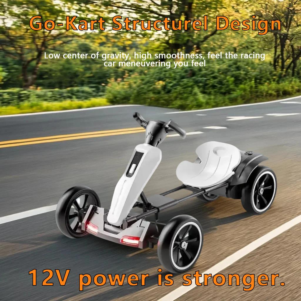 12V Electric Pedal Go-Kart for Kids with Adjustable High-Back Seat, Ride-On Truck with Music/Flashing Lights, 38'' L x 22.5'' W x 19.5'' H, White