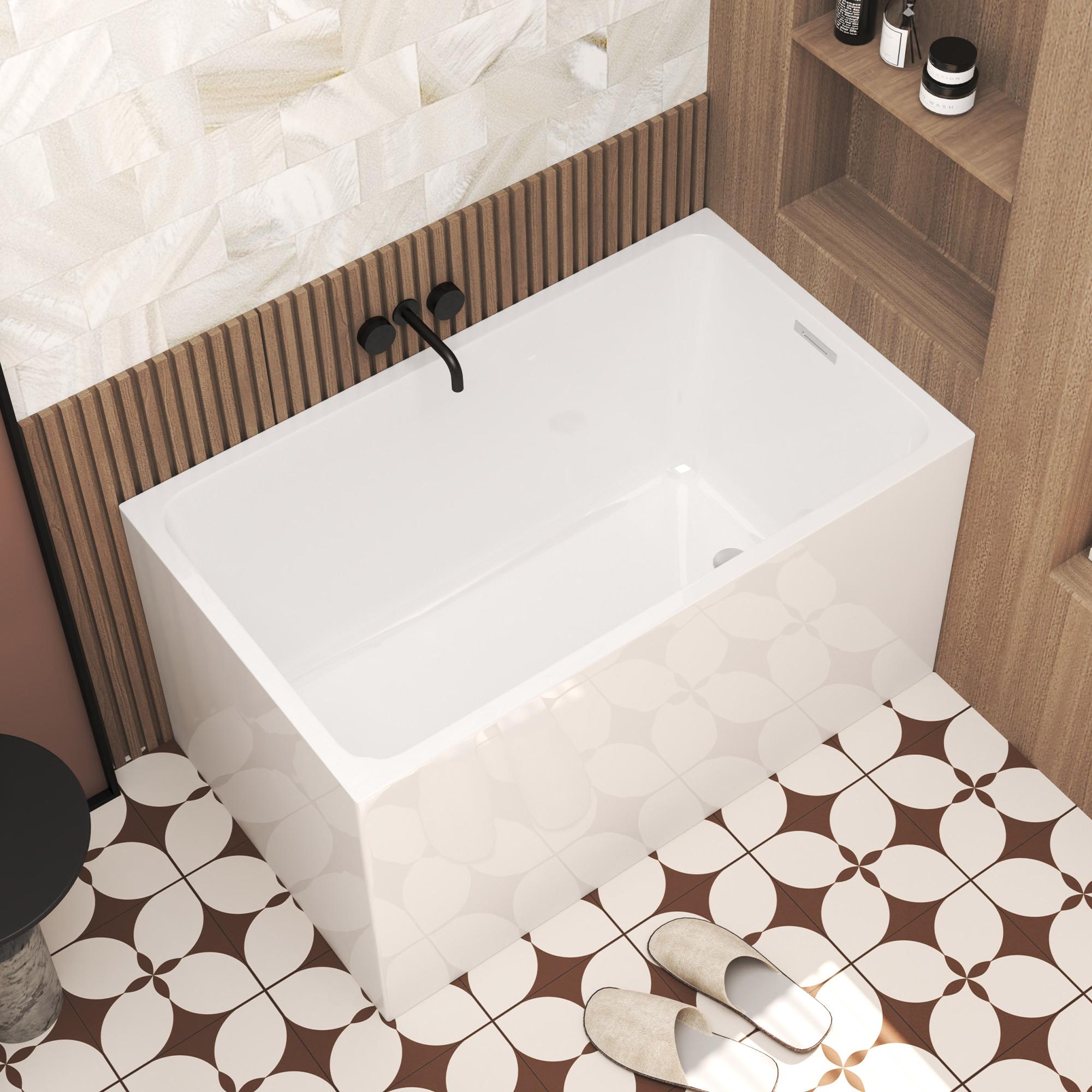 47" Acrylic Freestanding Bathtub with Built-In Seat, Ergonomic Sloping Backrest, Soaking Tub for Bathroom, 47" L x 27.5" W x 25" H, Gloss White