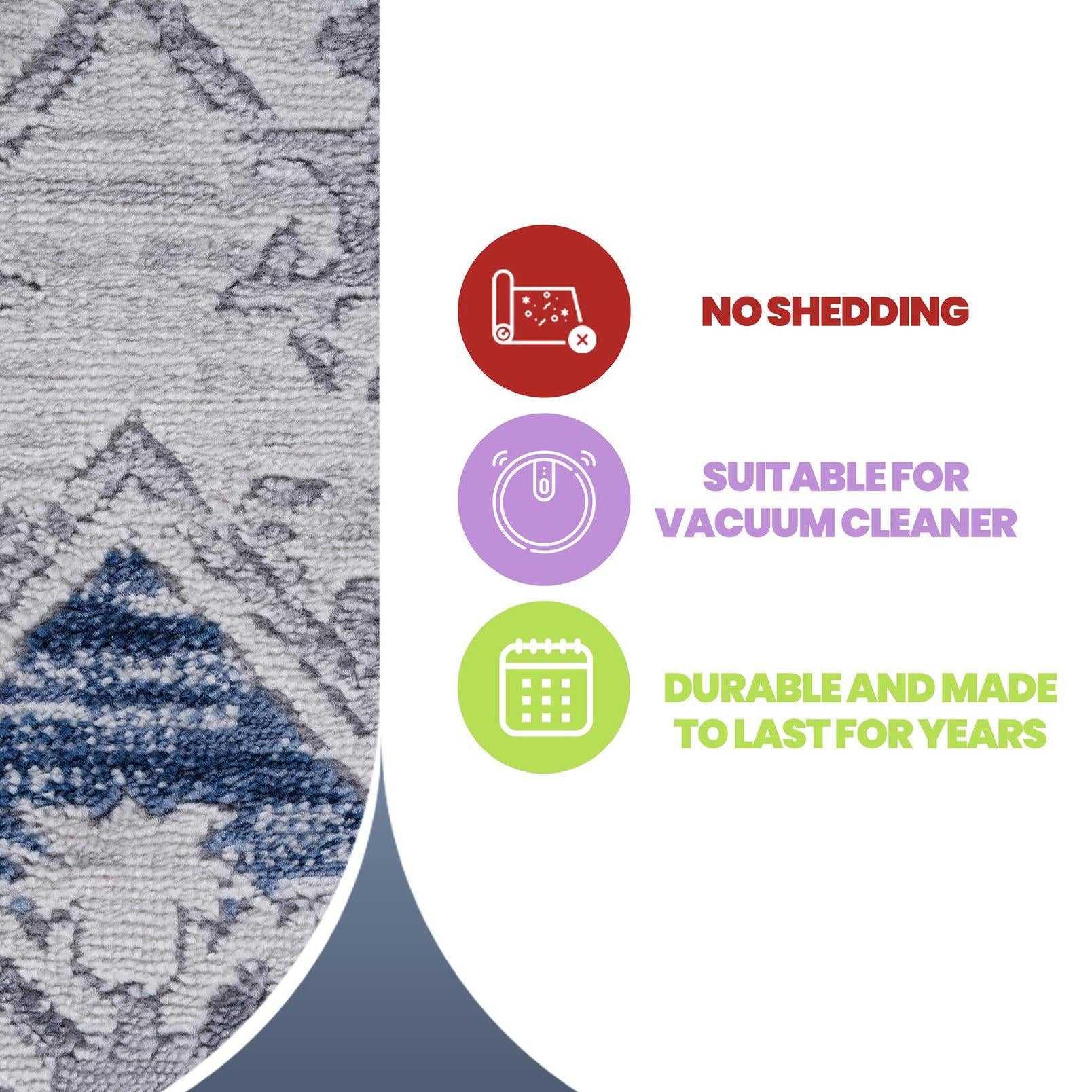 Naar 6x9 Stain-Resistant Area Rug with Medium Pile Height, Carpet for Living Room, Bedroom, Home Office, 93" L x 79" W x 0.35" H, Blue+Gray