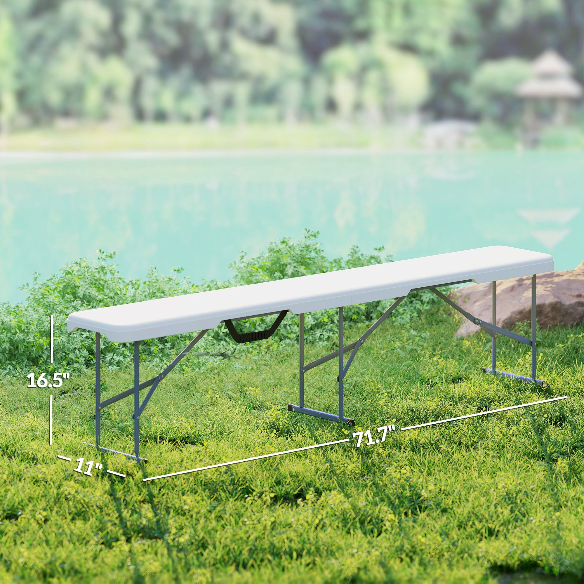 2 Pack 6 ft Portable Foldable Bench Seats, Plastic Folding Benches with Carrying Handle for Camping, White