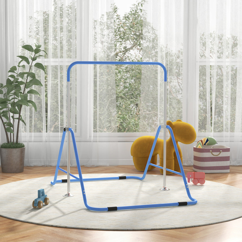 Folding Gymnastics Bar for Kids, Adjustable Height, Bubble Gum Blue