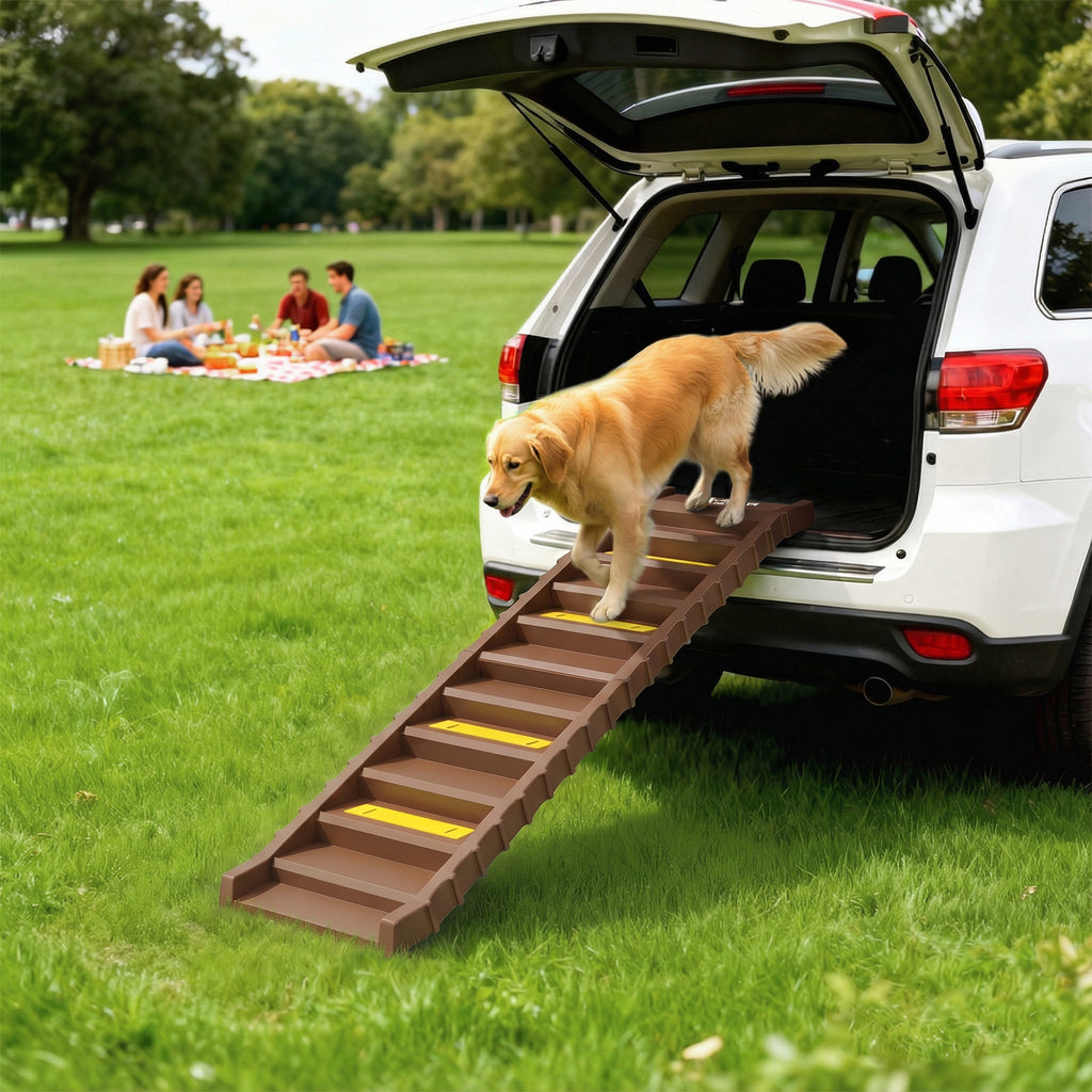 Dog Stairs for Car Truck SUV, Foldable Dog Ramp for Large Medium Small Dogs, Brown