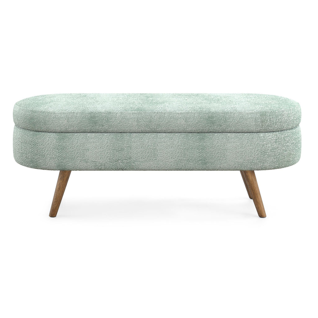 Oval Storage Ottoman Bench with Foam Cushion and Sturdy Rubberwood Legs, Multi-Use Footstool for Bedroom, 43.5" L x 16" W x 16" H, Cyan
